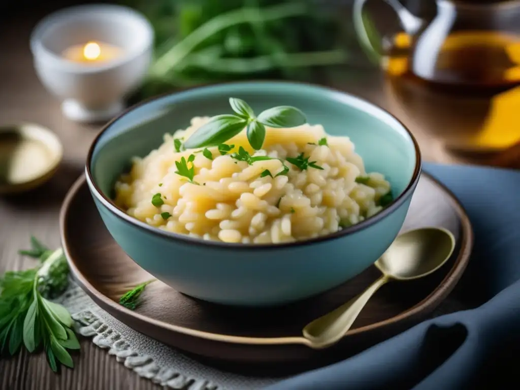 Risotto gourmet con mate y hierbas frescas