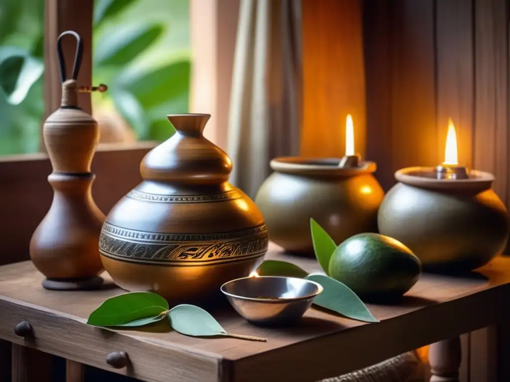 Rituales del mate en el Río de la Plata: ceremonia tradicional en una acogedora habitación rústica con mate, bombilla y persona preparando la infusión