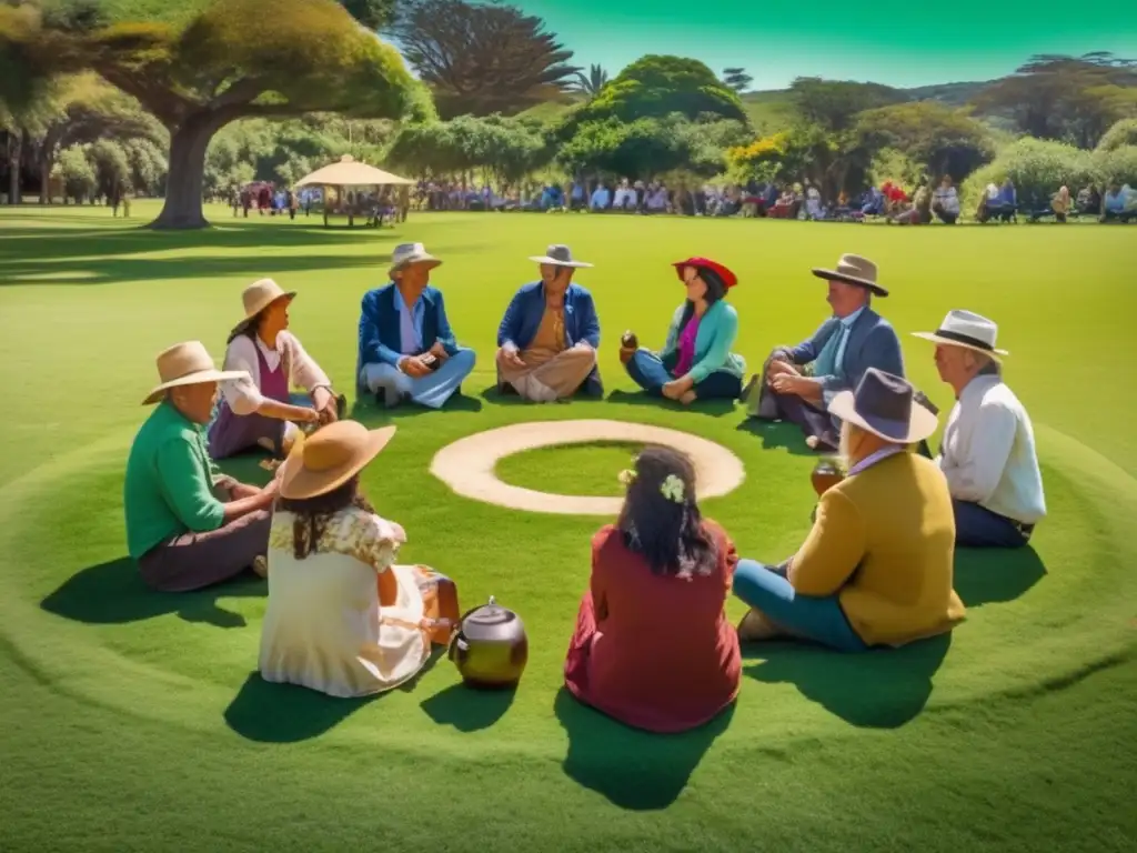 Rondas de mate en Uruguay: Grupo de personas disfrutando de la tradición del mate en un hermoso parque