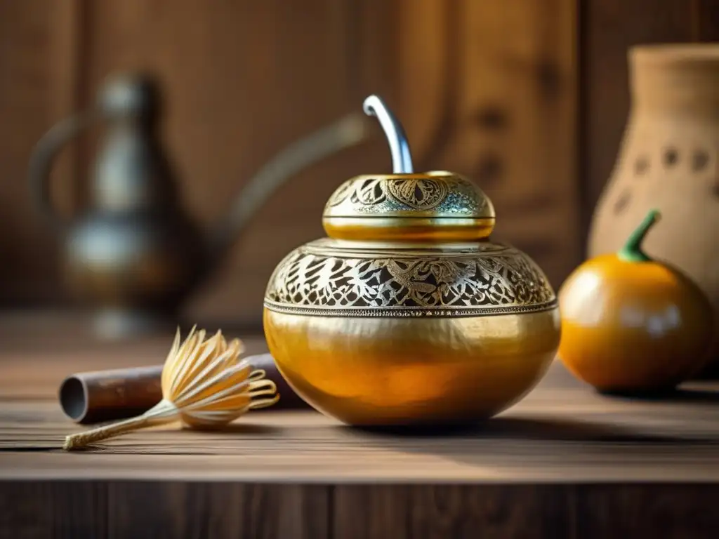 Sabores y experiencia del mate con gourd, bombilla, y elementos literarios y artísticos