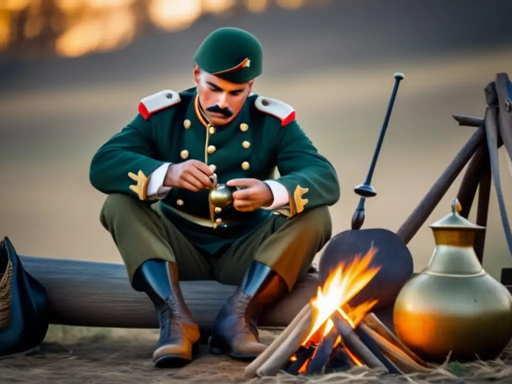 Soldado del siglo XIX disfrutando del mate en la guerra