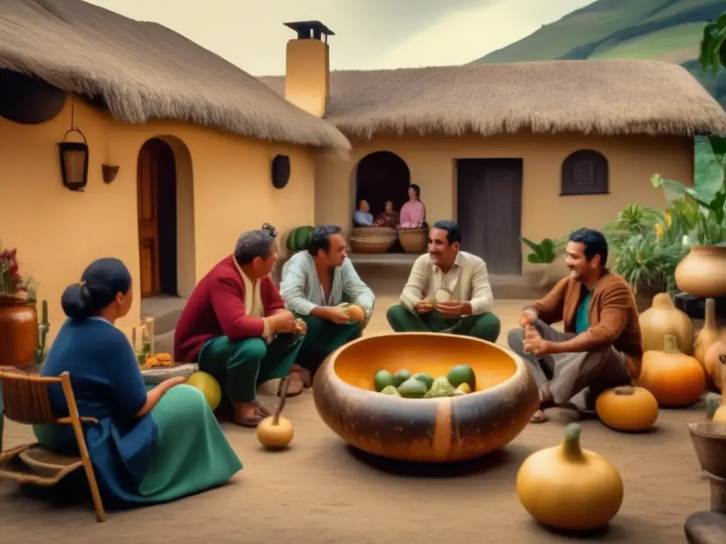 Técnicas ancestrales de cebado de mate en una imagen vintage de una ceremonia rioplatense