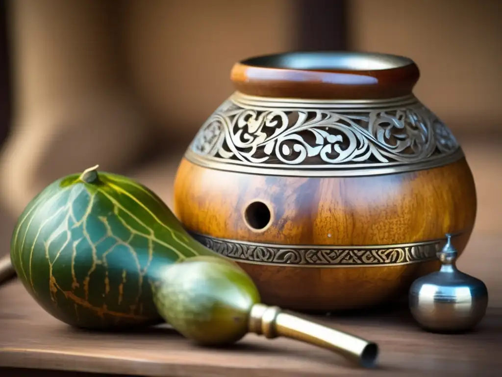 Técnicas de cebado de mate tradicional con gourd y bombilla vintage -