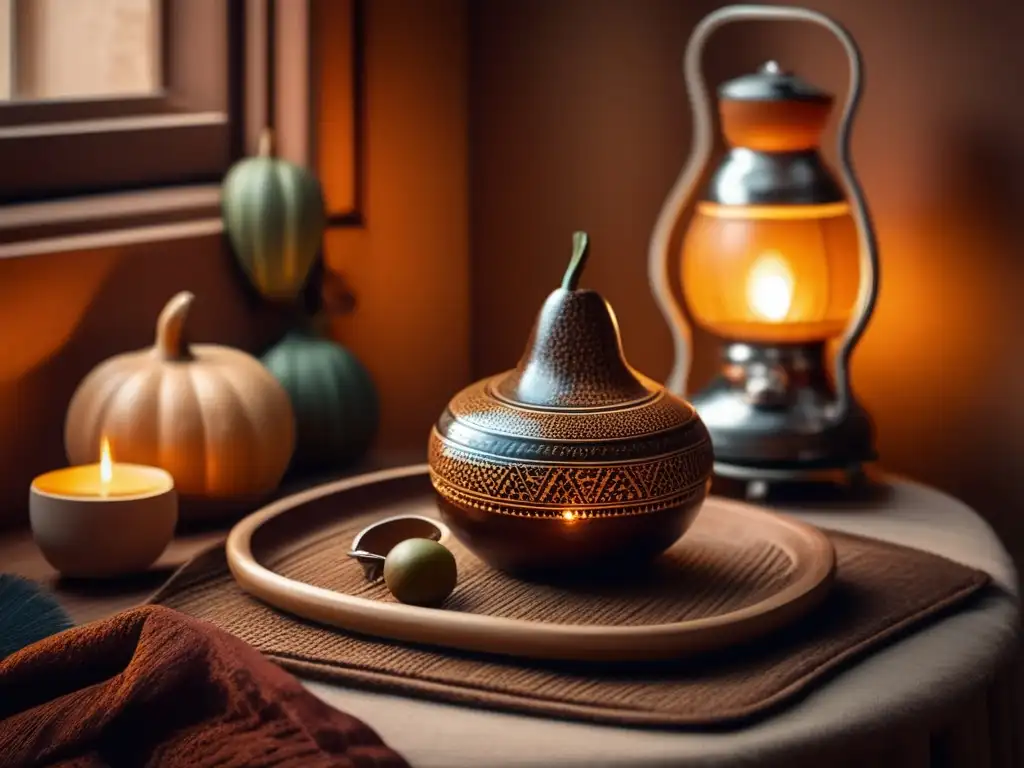 Técnicas de cebado del mate tradicional en una acogedora esquina de una casa rioplatense vintage