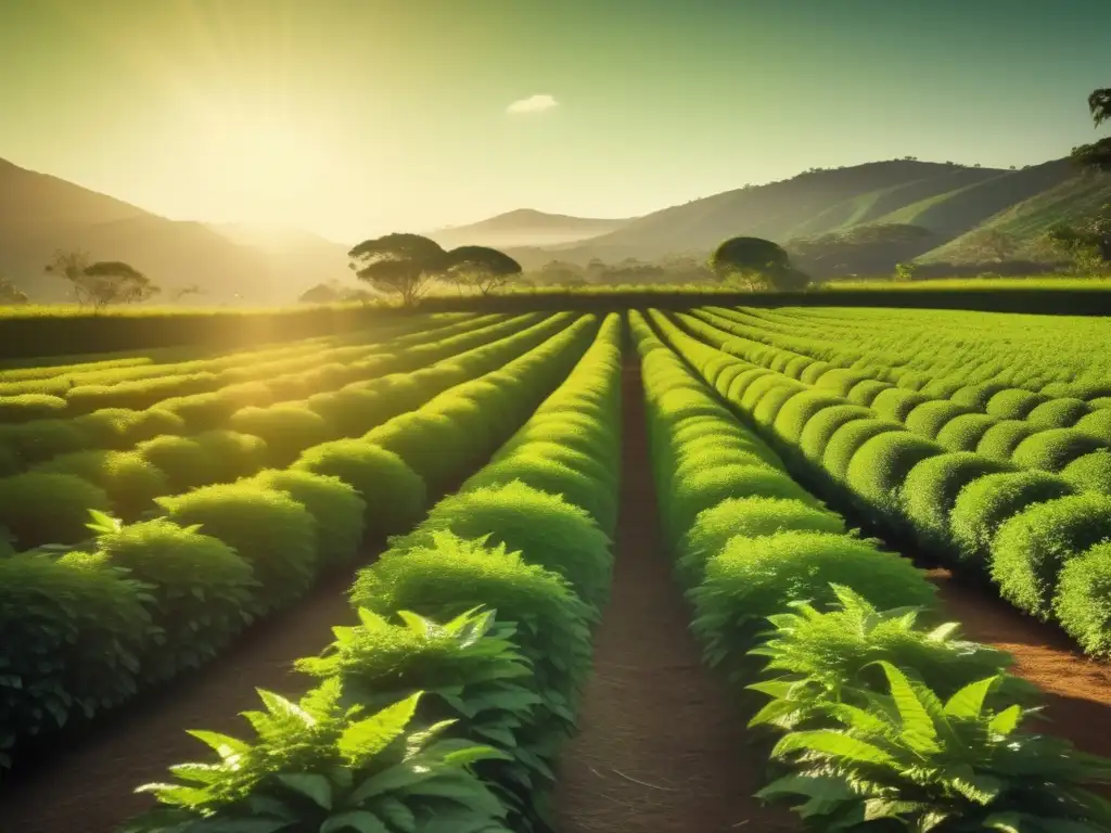 Técnicas orgánicas cultivo yerba mate en hermosa plantación bañada por la luz solar