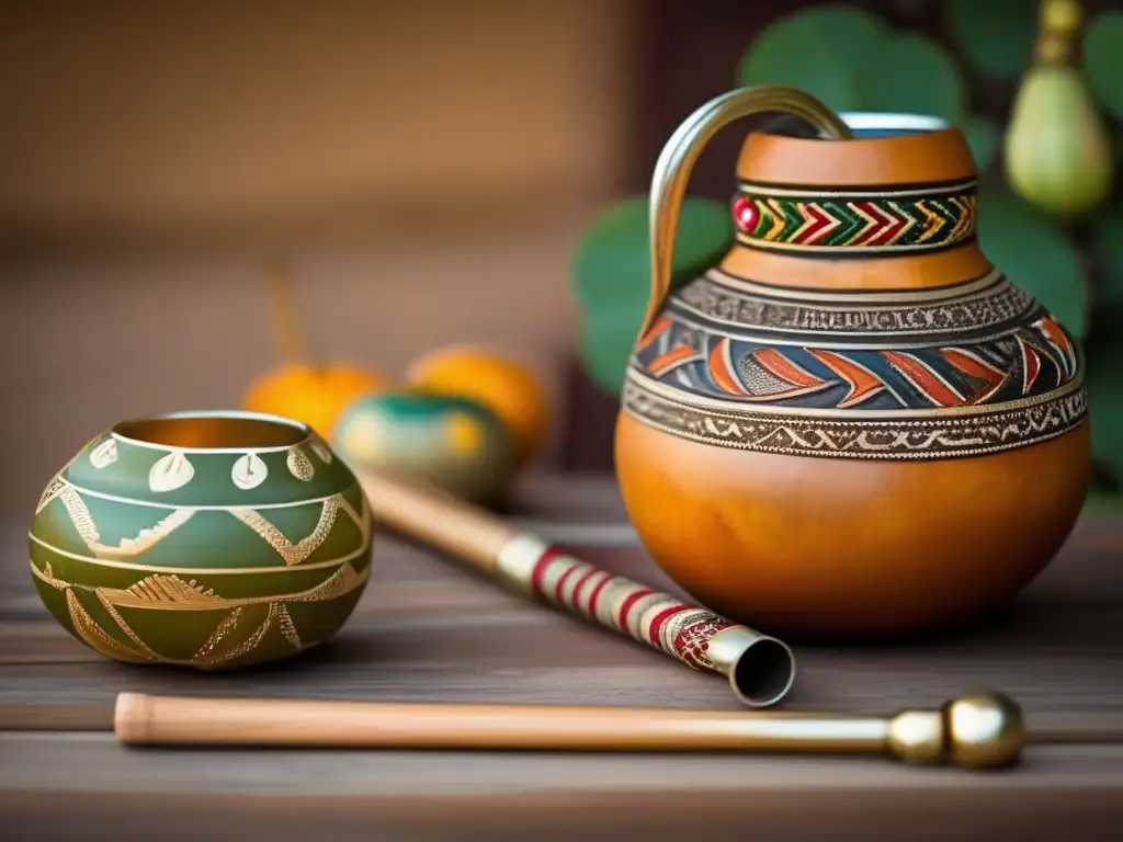 Técnicas tradicionales cebado mate rioplatense con gourd y bombilla elegantes, colores cálidos y herencia cultural