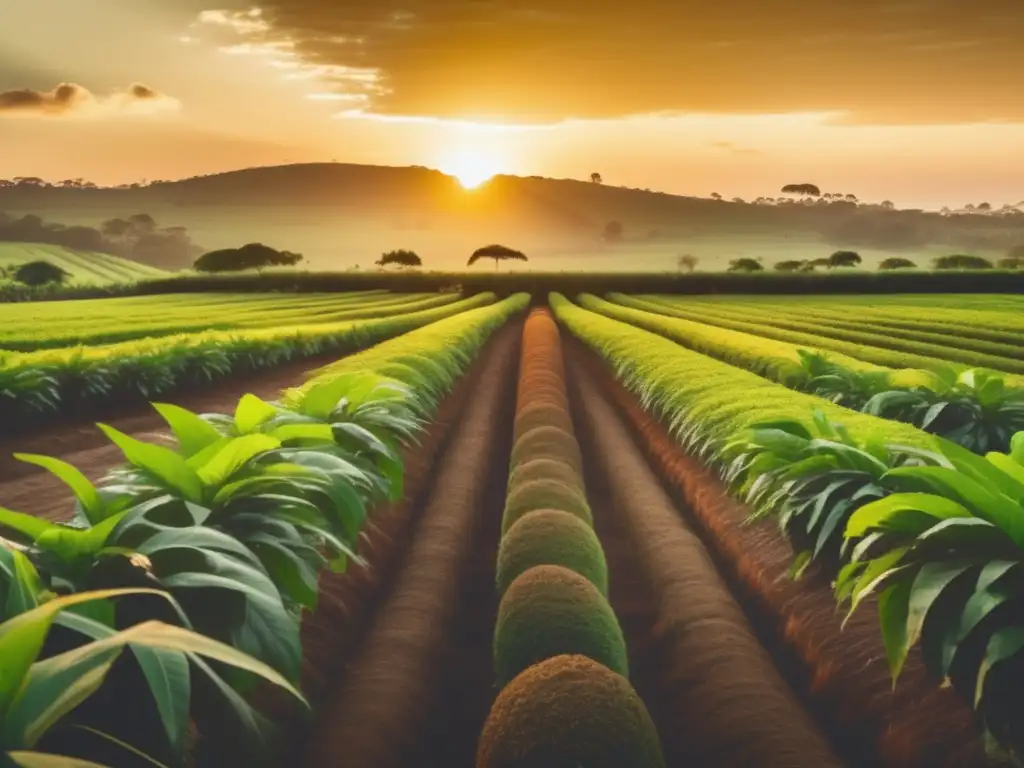 Técnicas vanguardistas para mate gourmet en plantación de mate al atardecer