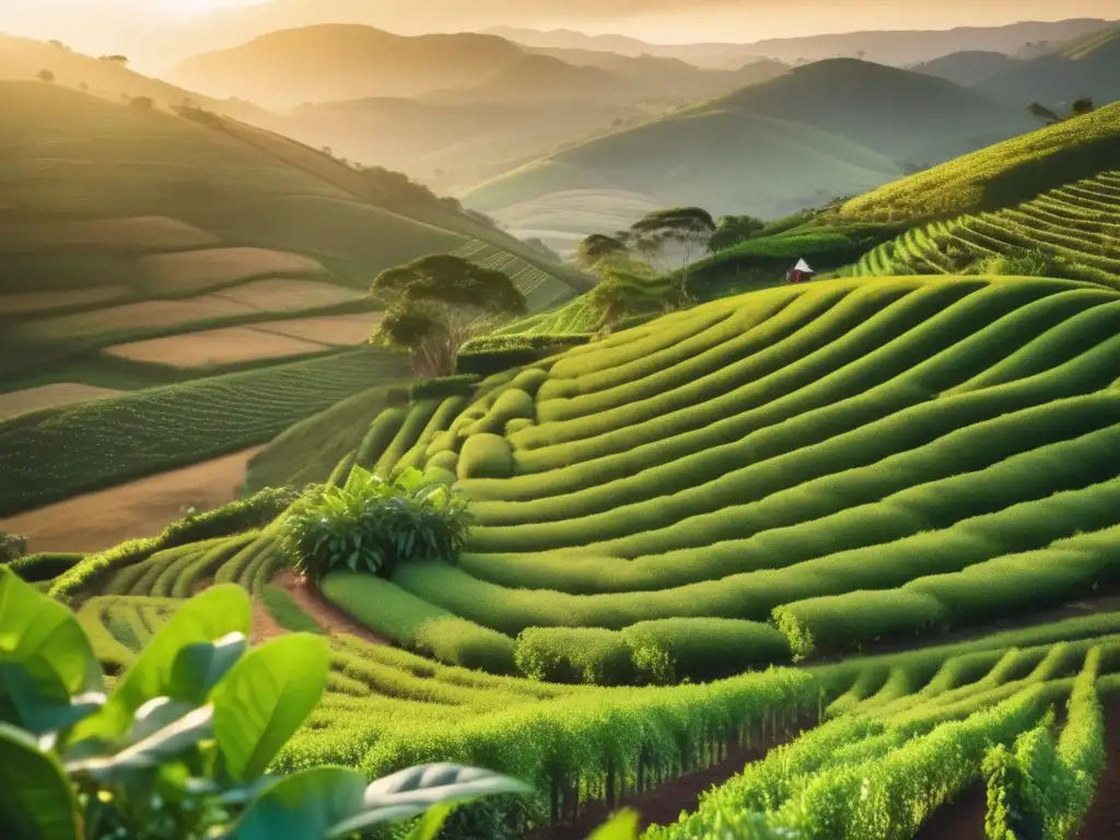 Tecnología para agricultura de yerba mate en una plantación vintage bañada en luz dorada