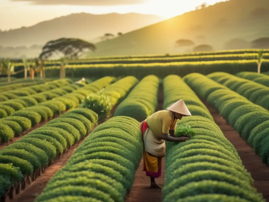 Tecnología sostenible en producción de yerba mate: imagen de plantación vintage con cultivo tradicional y herramientas avanzadas