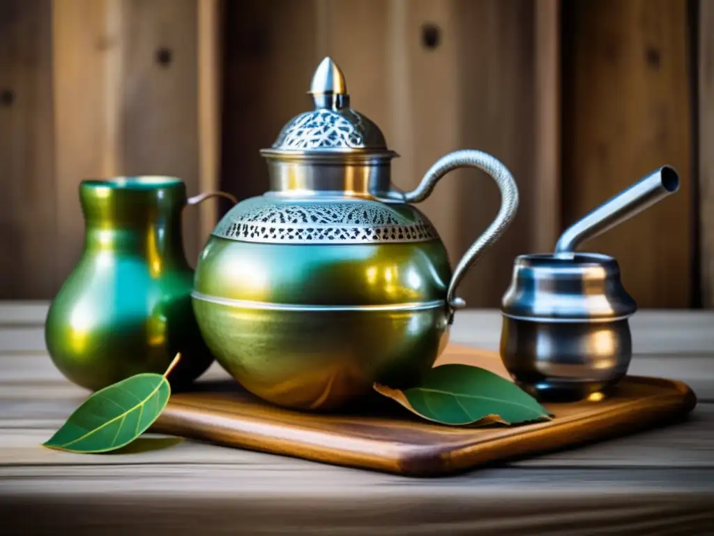 Mate en alta gastronomía tendencias - Mate en mesa de madera rústica, con detalles de plata, creando una atmósfera auténtica y cálida