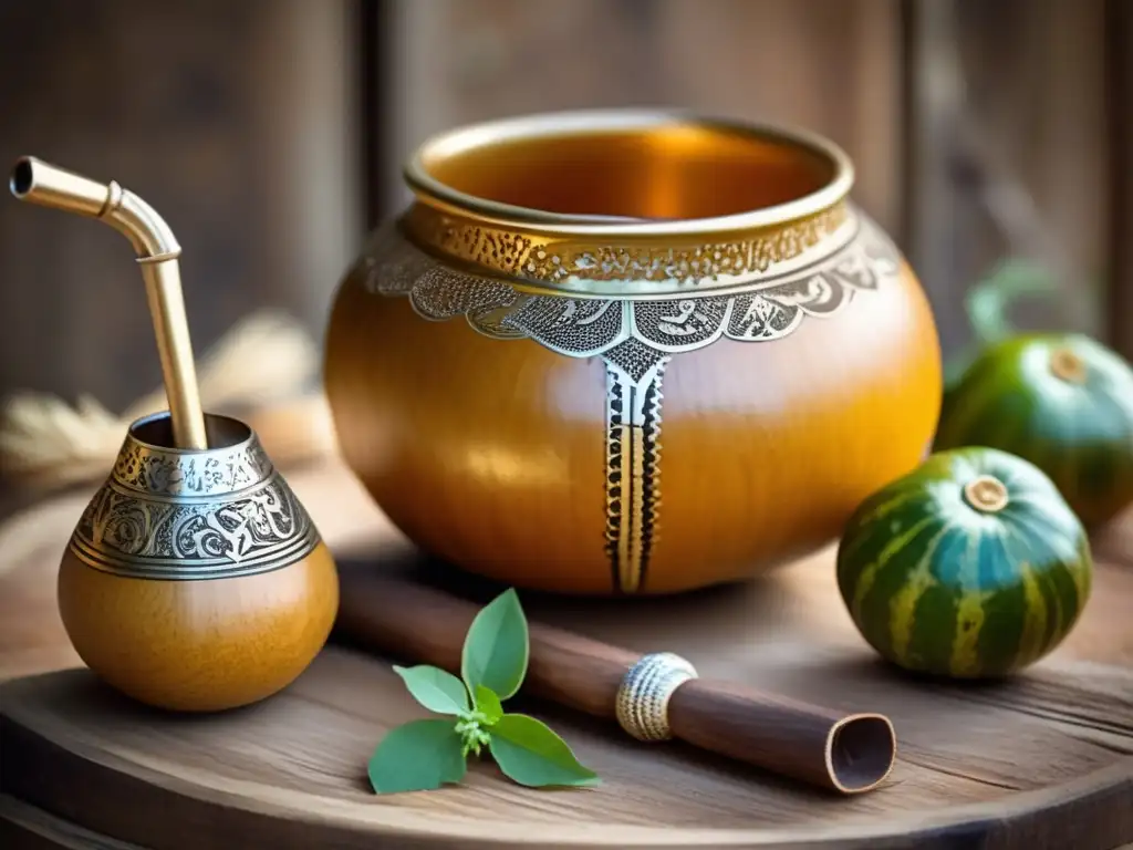 Tendencias yerba mate saborizadas en una escena nostálgica y tradicional con mate y bombilla en mesa rústica