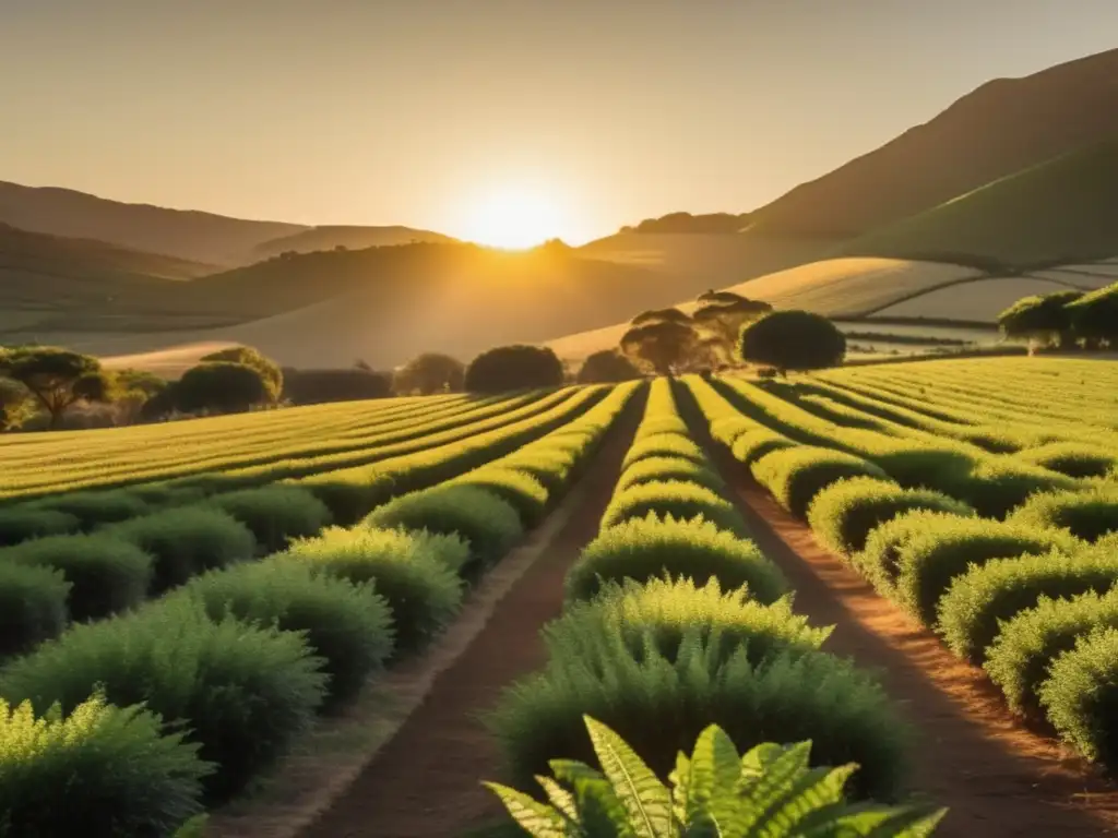 Tendencias en producción de yerba mate: Planta tradicional, campo verde, mate y bombilla en mesa rústica