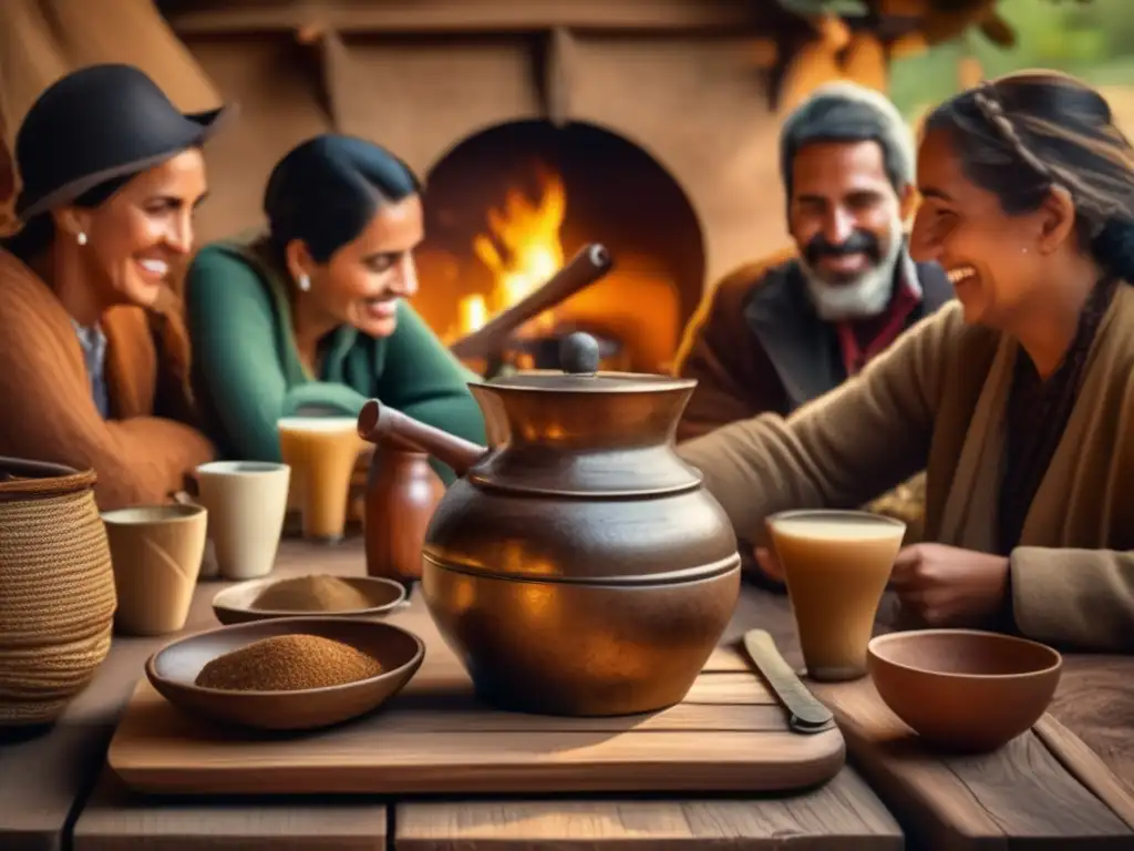 Compartir tradición del mate fuera: escena vintage de personas diversas disfrutando de mate en un entorno cálido y acogedor