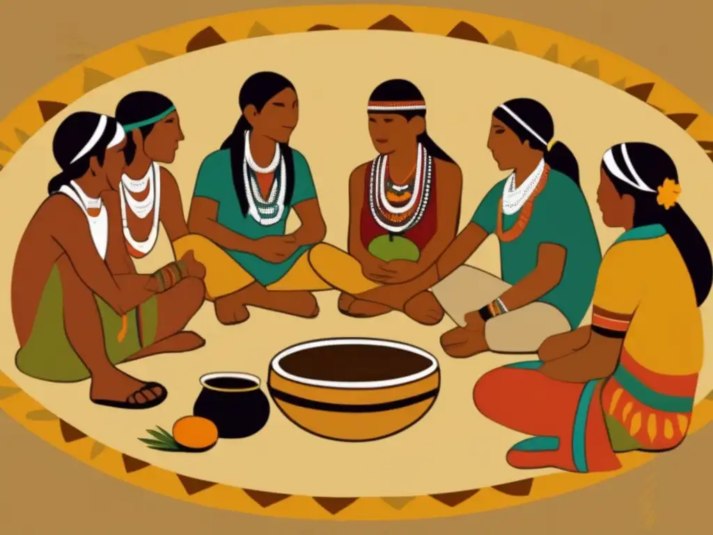 Tradicional escena Guarani de mate: cultura, conversación y colores vibrantes