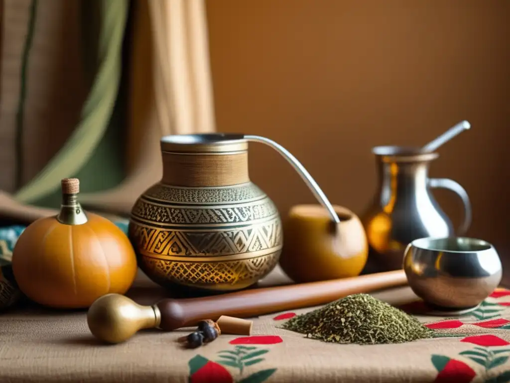 Tradicional escena de preparación de mate con accesorios