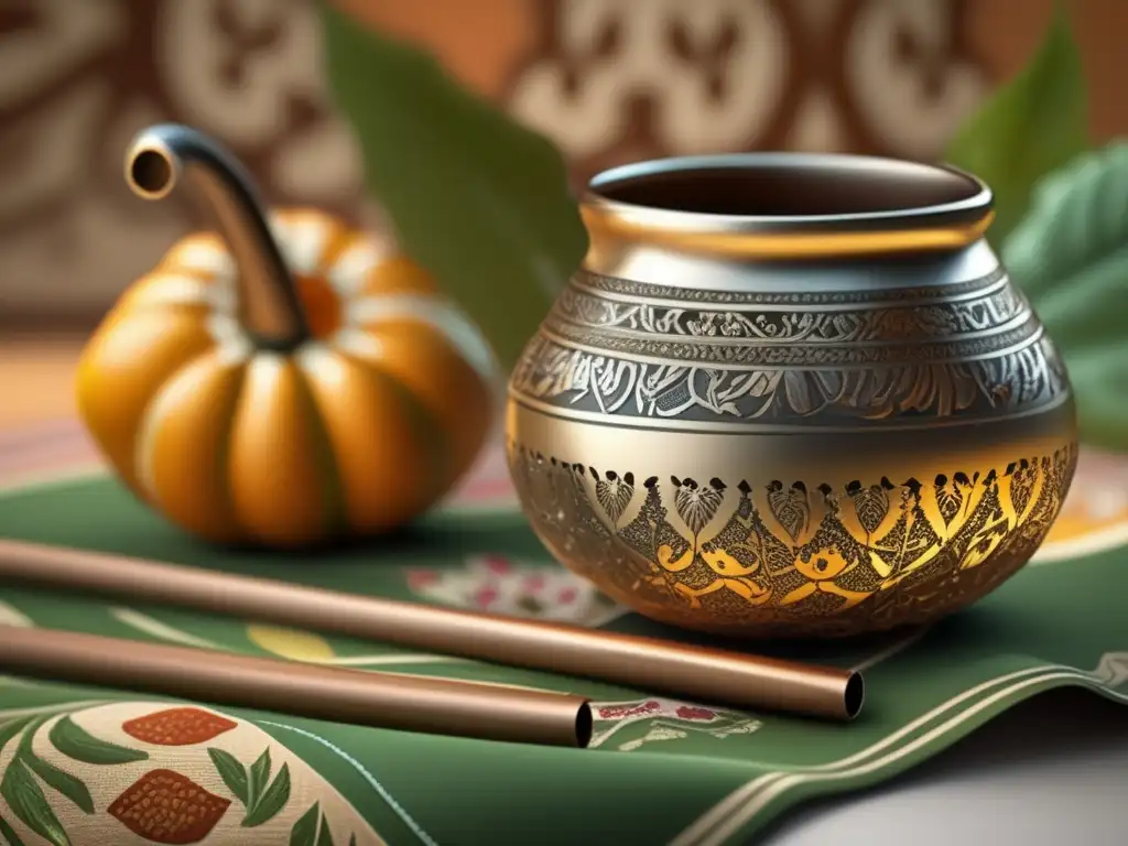 Tradicional mate gourd y bombilla con diseño de marcas de mate tradicional