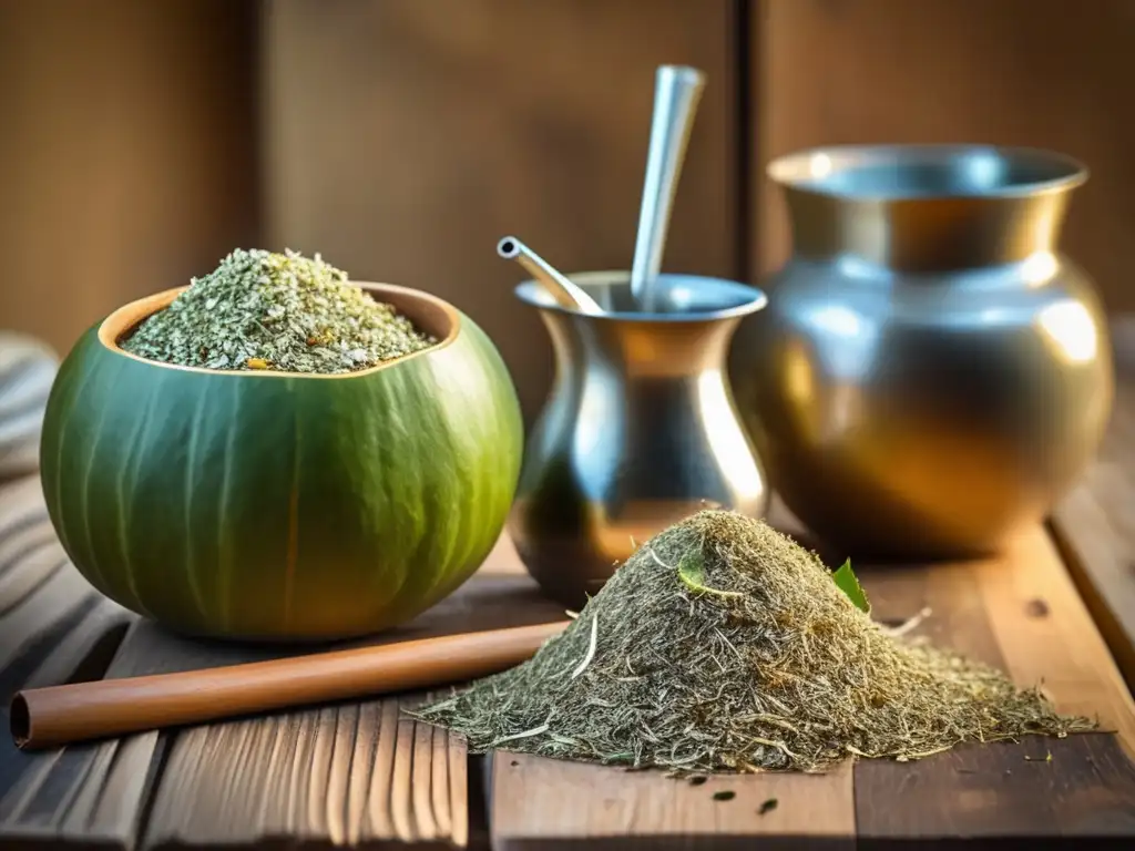 Tradicional mate y bombilla en mesa de madera rústica - Eficiencia energética en producción yerba mate