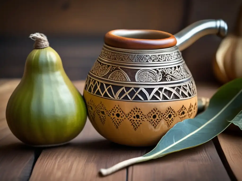 Preparación tradicional del mate con gourd y bombilla de plata