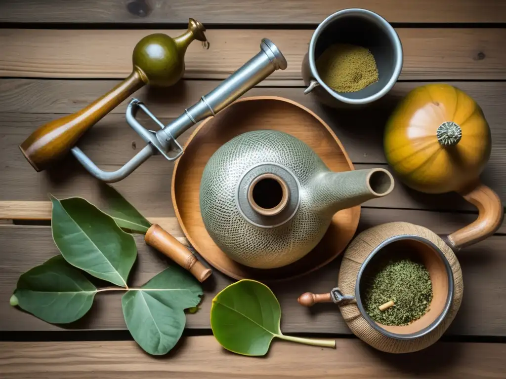 Preparación tradicional de mate con elementos vintage y auténtica atmósfera rioplatense