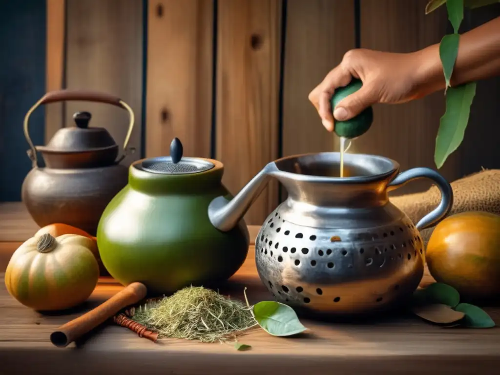 Preparación tradicional de mate con elementos vintage - Yerba mate aeropónica cultivo innovador