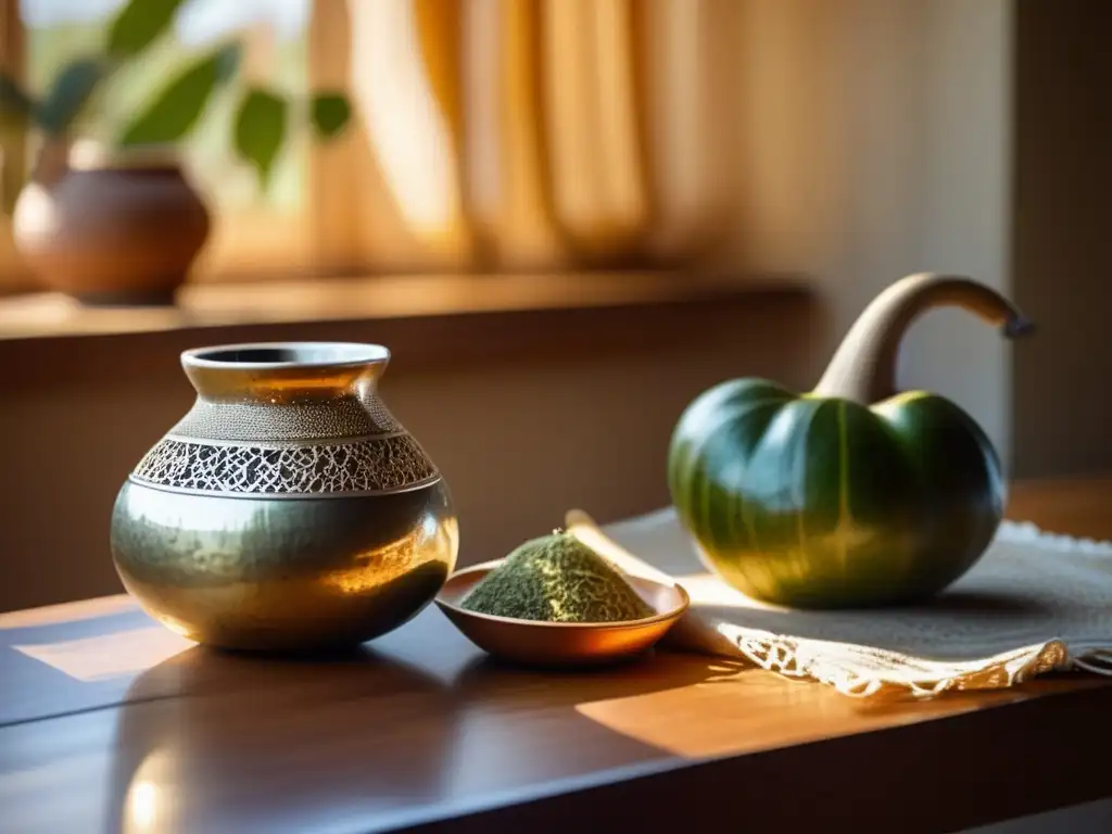 Tradicional mate en mesa de madera con gourd y bombilla