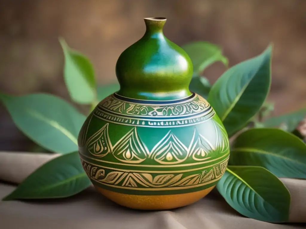 Tradicional mate con yerba fresca y bombilla Tradicional mate con yerba y rituales, evocando historia y tradición