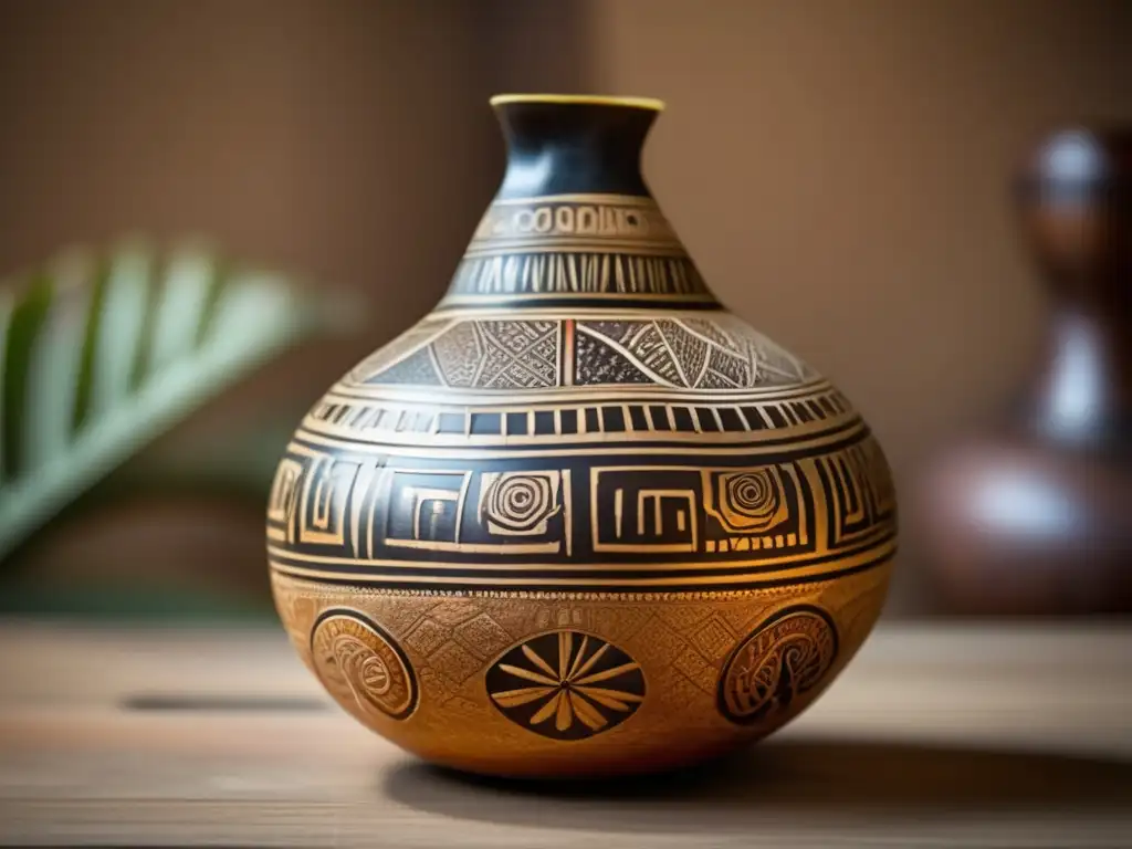 Utensilios precolombinos para mate tradicional, gourd artesanal con diseños y grabados detallados que reflejan la rica herencia cultural