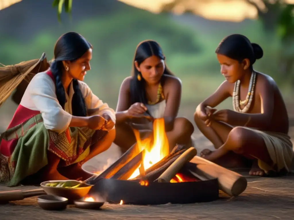 Utensilios tradicionales y actuales del mate: Familia indígena Guaraní compartiendo mate alrededor del fuego