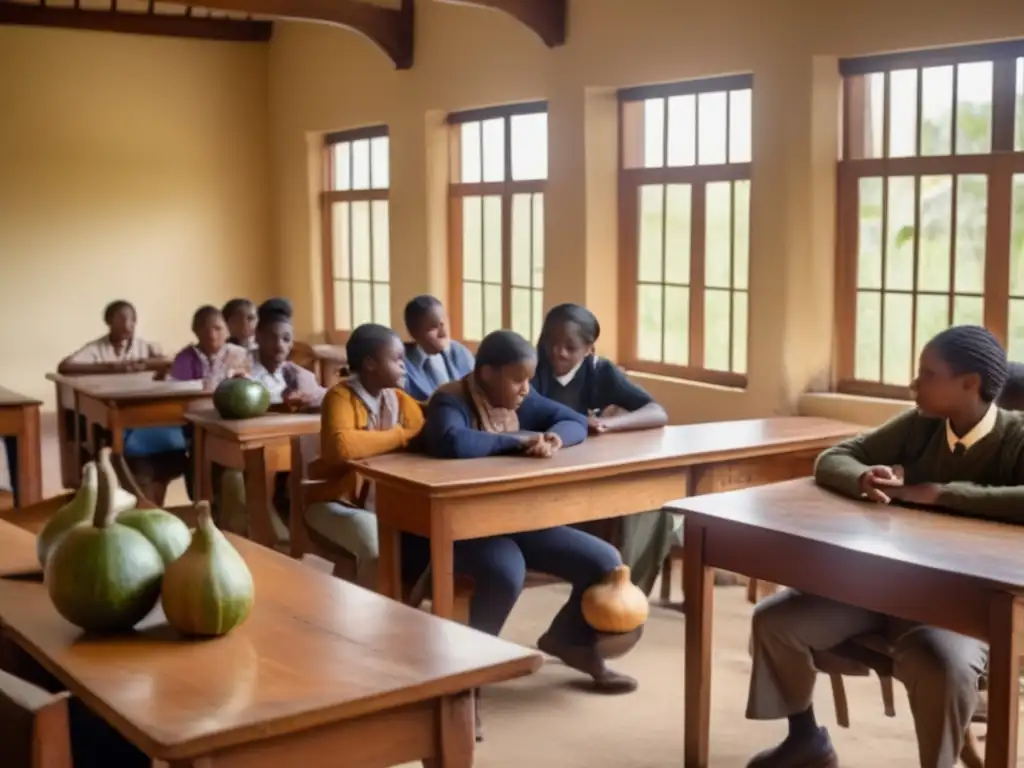 Vintage aula con estudiantes debatiendo el mate: camaradería y aprendizaje con mate como herramienta pedagógica