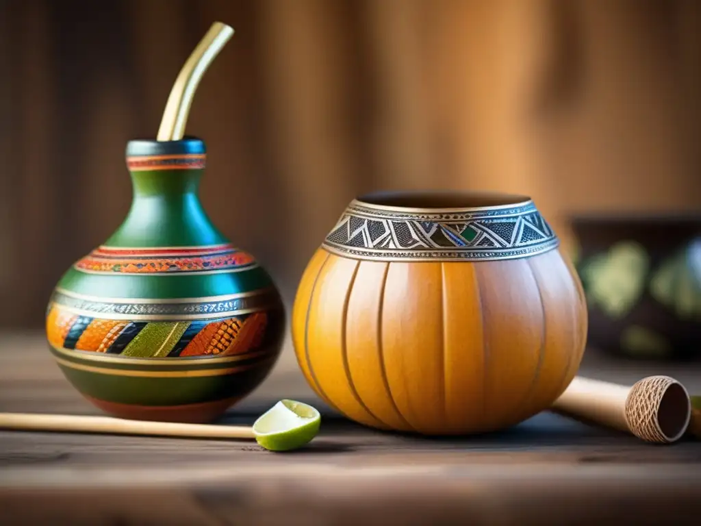 Vintage mate gourd and bombilla, decorated with intricate carvings, displaying mate culture and marketing strategies