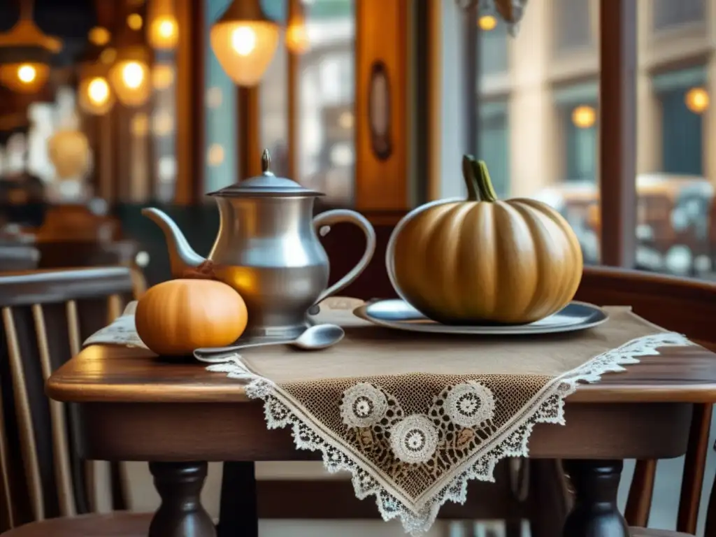 Café vintage de Buenos Aires con mesa de madera, mate y libros antiguos - Consumo de mate en ecommerce