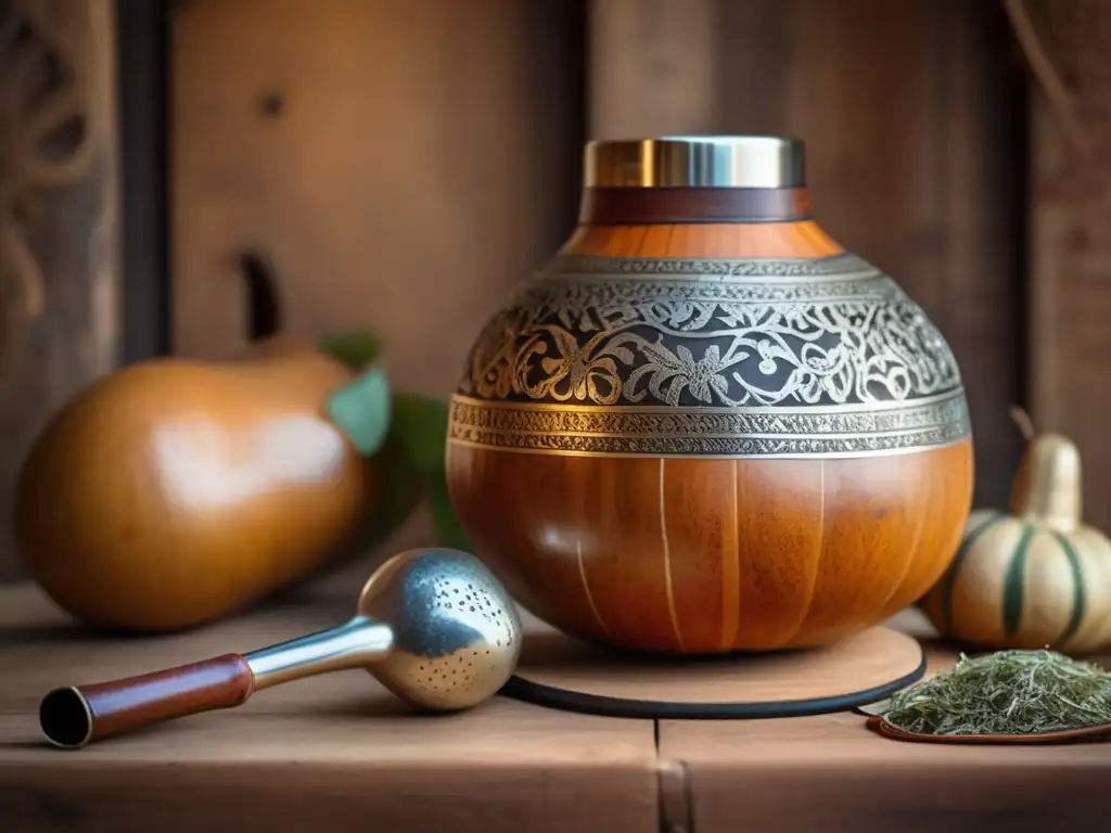 Desintoxicación de mate saludable: gourd vintage con yerba mate y mapa Rioplatense