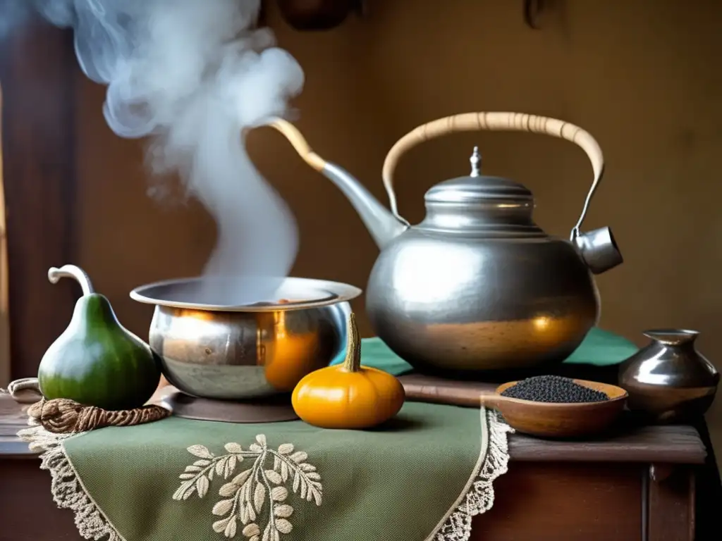 Tradición mate en la región rioplatense, preparación vintage con yerba y accesorios antiguos