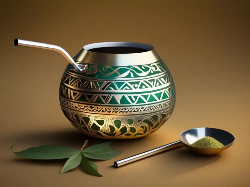 Yerba mate y bombilla vintage Yerba mate tradicional: Preservación autenticidad, gourd y bombilla vintage con patrones tallados, círculo de yerba mate, sepia cálido