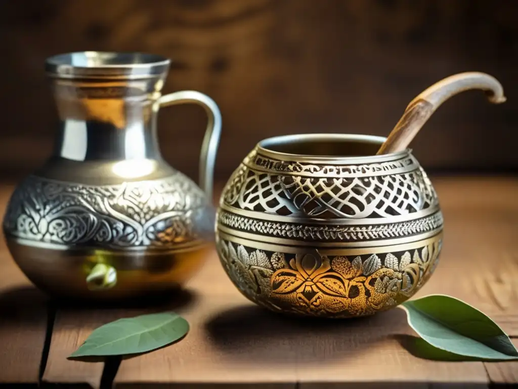 Yerba mate: gourd, bombilla y decoración artesanal en mesa rústica - Eficiencia energética en producción yerba mate