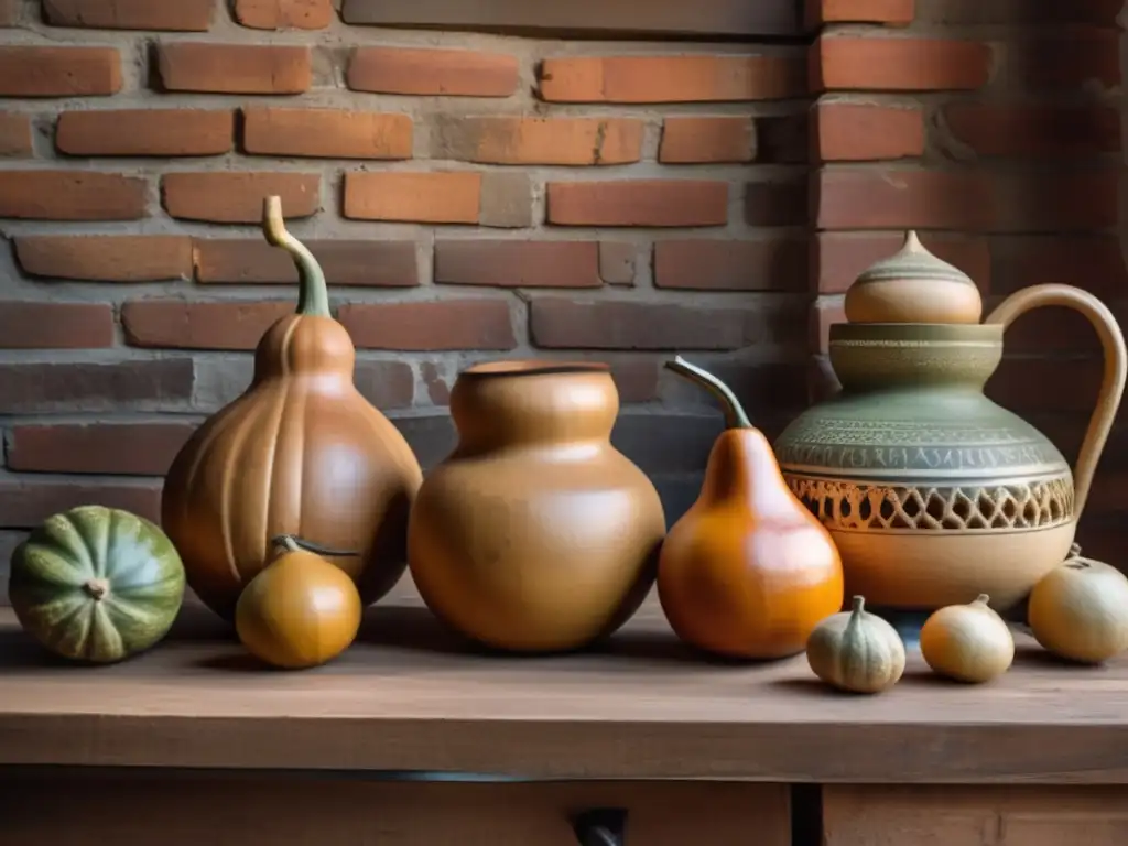 Mesa vintage con mate y bombillas Yerba mate gourmet para alta cocina en mesa vintage