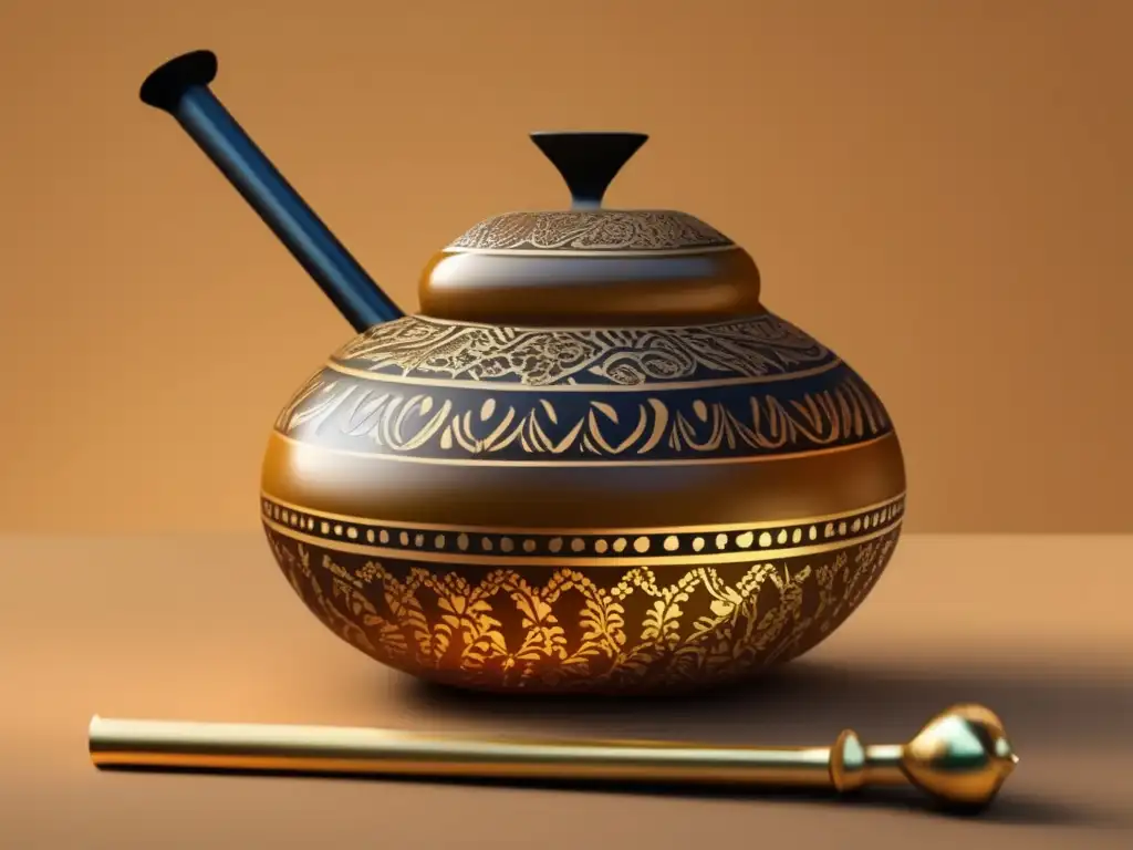 Ilustración vintage de mate y bombilla Ilustración vintage de yerba mate y bombilla, resaltando tradición y artesanía