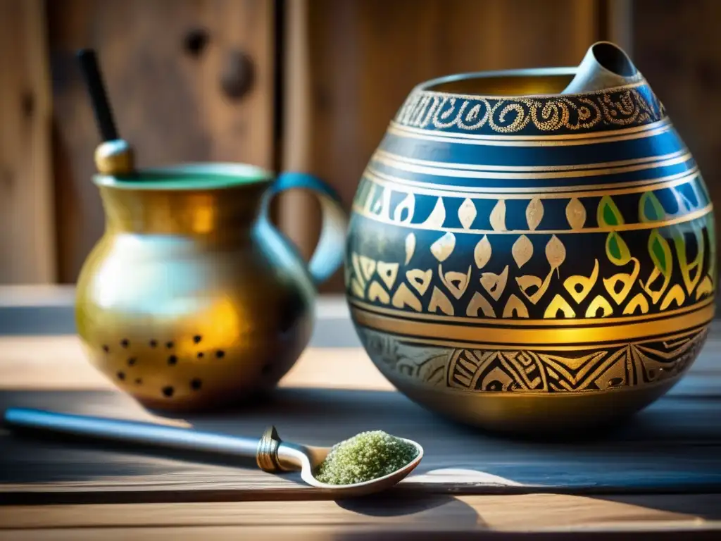 Yerba mate y bombilla en mesa de madera con influencia del mate en la sociabilidad rioplatense