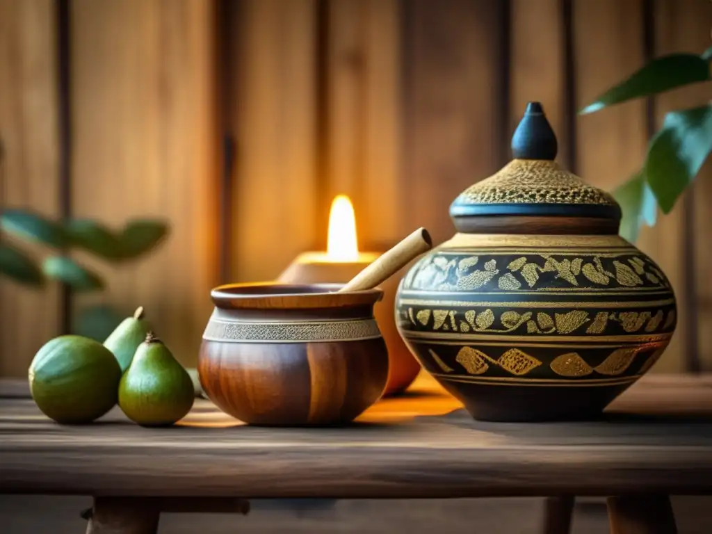Mesa de madera con mate vintage y yerbas saborizadas Yerbas saborizadas para el mate tradicional con estilo vintage