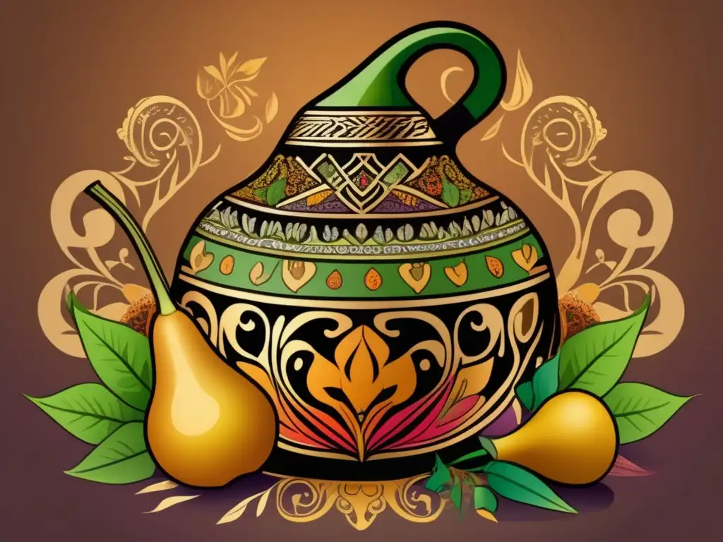 Mate vintage y yerba mate aromática Yerbas saborizadas para mate tradicional rodeadas de mate gourd y bombilla vintage