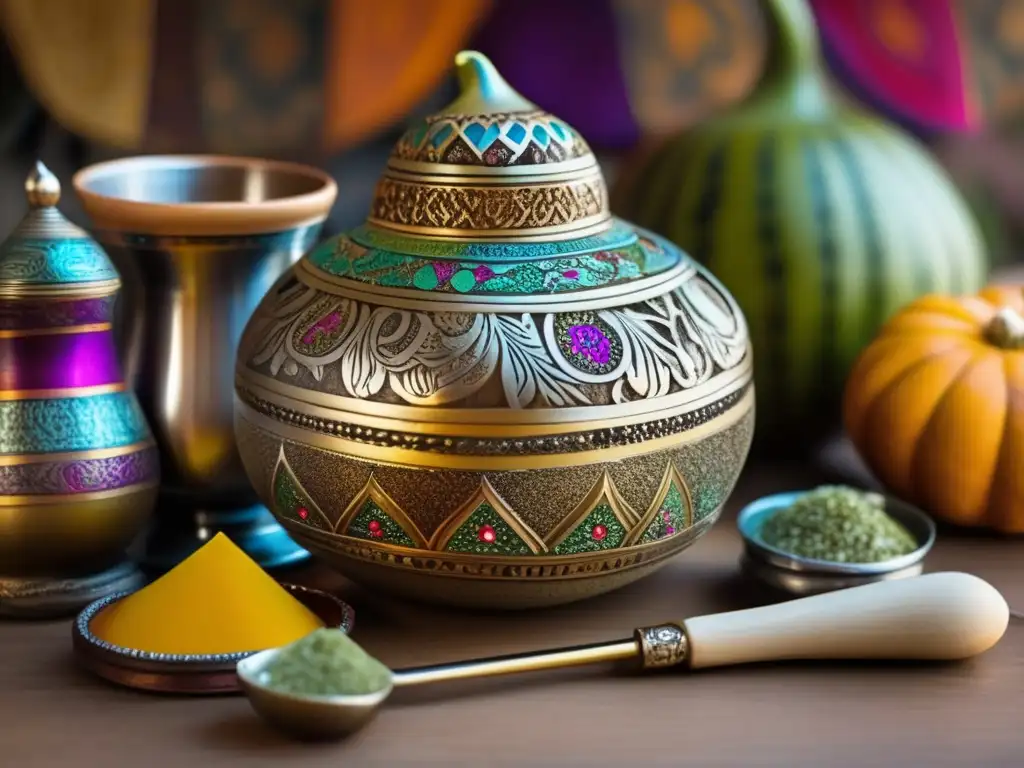 Variedad de sabores de yerba mate y accesorios tradicionales Yerbas saborizadas para mate tradicional rodeadas de mate y bombilla vintage